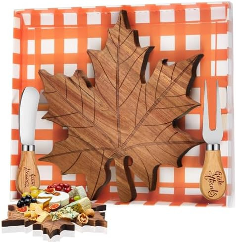 Thanksgiving Wood Maple Leaf Cheese Board Fall Party Favors Mini Cheese Board with Knive Set for ... | Amazon (US)