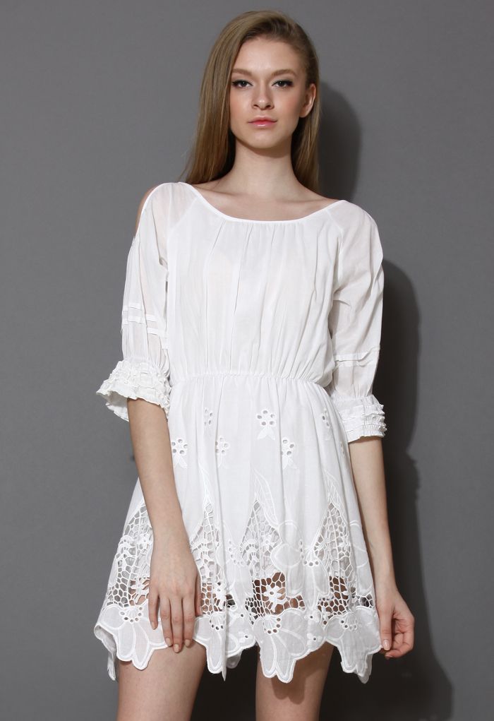 Mystic Cut Out Crochet White Dress | Chicwish