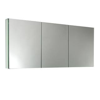 Senza 59 in. W x 26 in. H Rectangular Anodized Aluminum Medicine Cabinet with Mirror - Recessed o... | The Home Depot