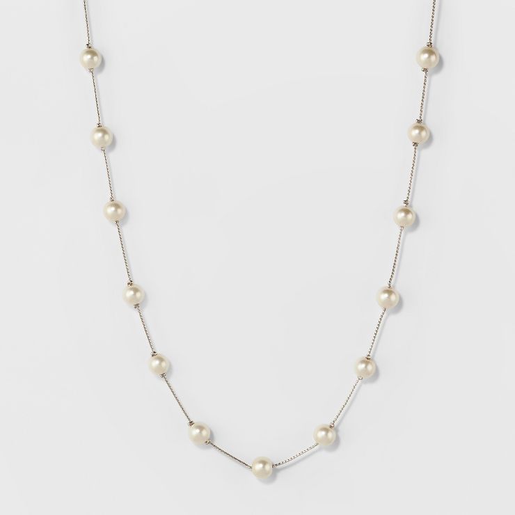 Short Faux Pearl Chain Necklace - A New Day™ Silver | Target