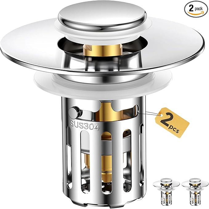 (2 Pc) Bathroom Sink Stopper-All Metal Sink Stopper-Universal Fit 99% Bathroom Sink Stopper with ... | Amazon (US)