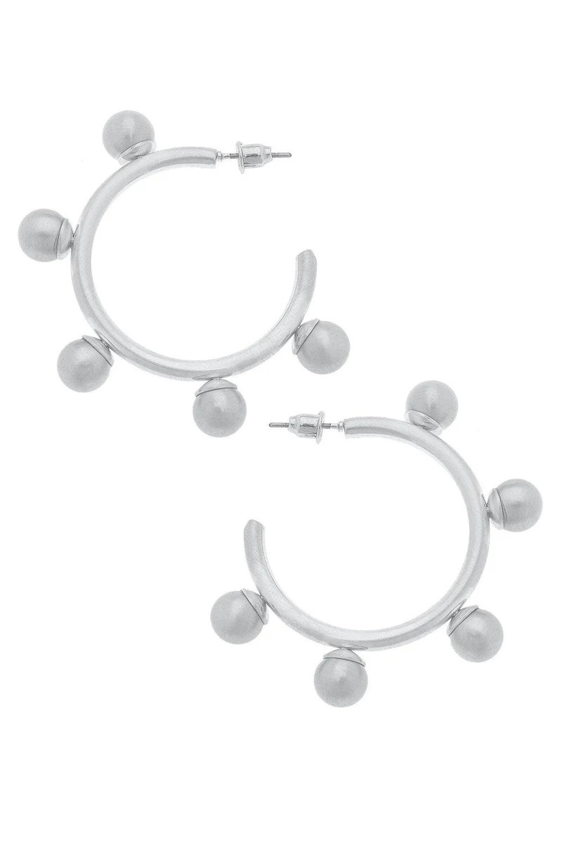 Allison Ball Bead Hoop Earrings in Satin Silver | CANVAS