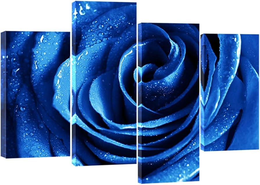 Wieco Art Blue Rose with Dew Canvas Wall Art Abstract Romantic Flower Pictures Paintings Wall Art... | Amazon (US)
