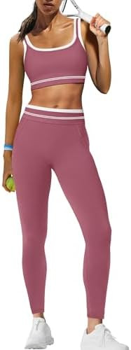 Panadila Womens Yoga Set 2 Piece Outfits Striped Workout Set Gym Matching Sports Bra and High Wai... | Amazon (US)
