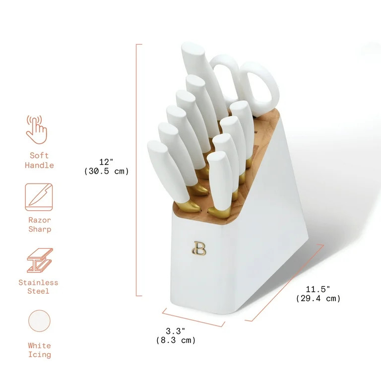 Beautiful 12 Piece Stainless Steel Knife Block Set, Soft-Grip Handles White Icing by Drew Barrymo... | Walmart (US)