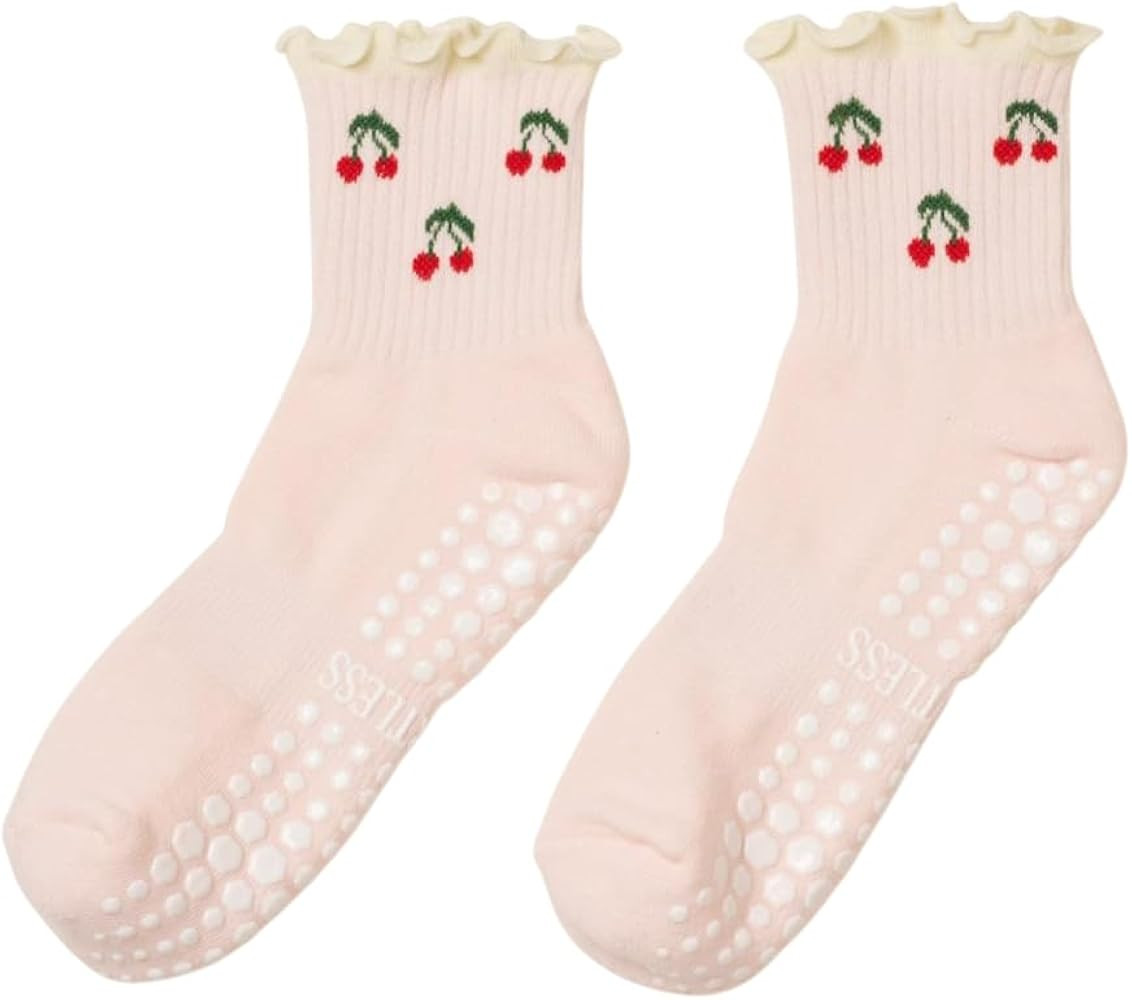 Shapes Studio Crew Half Calf Grip Socks, Cutest Fruits Pilates Socks, Ruffle socks, Non-Slip, Bar... | Amazon (US)