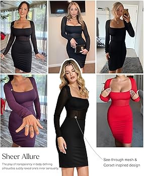 Popilush Long Sleeve Shapewear Dress Mesh Dresses Built in Bra Corset Dresses for Women Tummy Con... | Amazon (US)