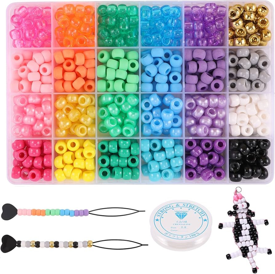 Miss Rabbit 24 Color Pony Beads for Jewelry Making, Hair Beads for Braids with Hair Beaders, Rain... | Amazon (US)