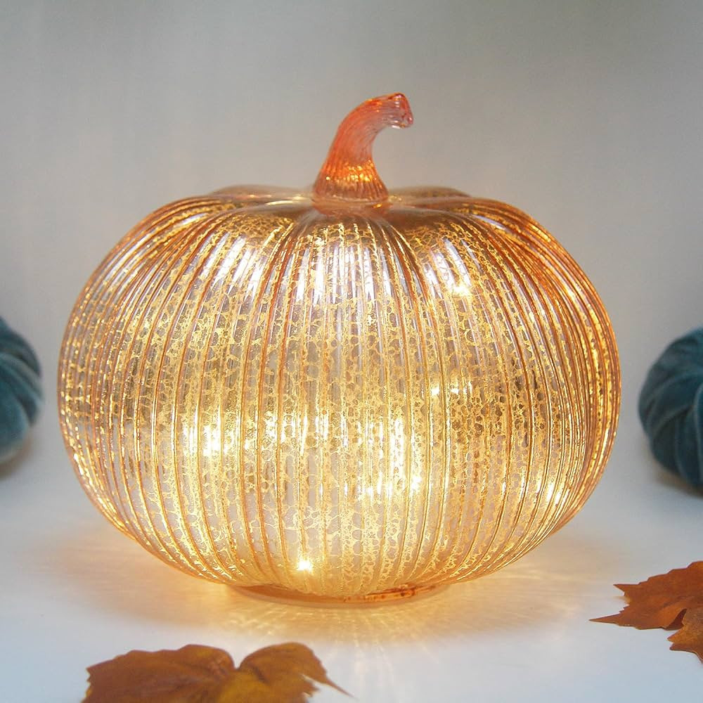 Mercury Glass Pumpkin Lights with Timer,Lighted Glass Pumpkin lights,Battery Operated Led Pumpkin... | Amazon (US)