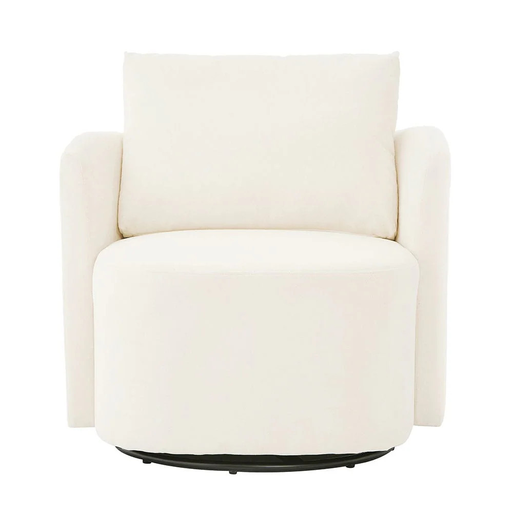 JUJABU 29.9in Beige 360 degree Swivel Chair Accent Barrel Armchair Upholstered Swivel Sofa Chair in White | EB410-39 | Lowe's