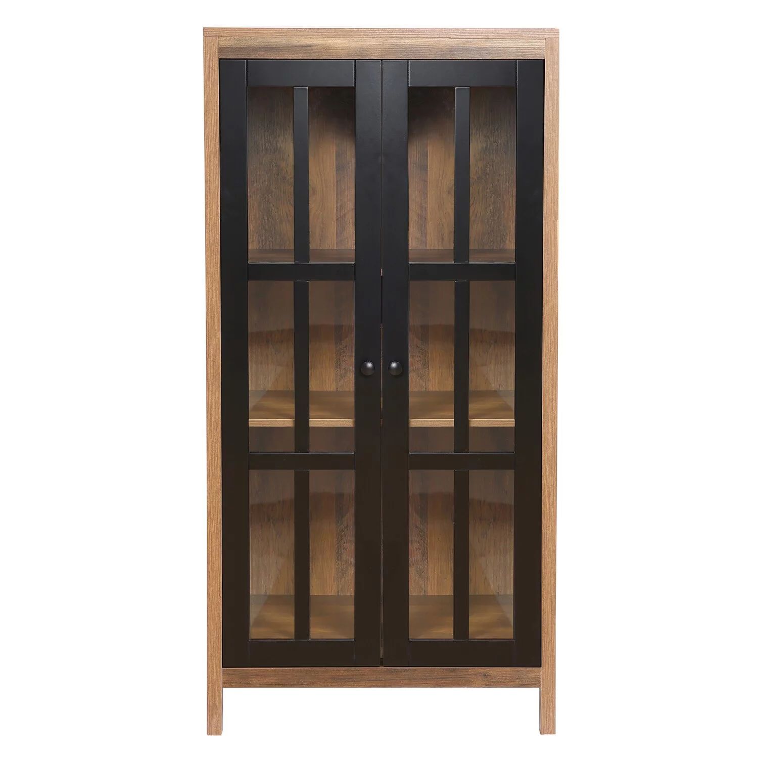 LuxenHome Natural Wood Glass Doors 47.25" H Accent Curio Cabinet | Walmart (US)