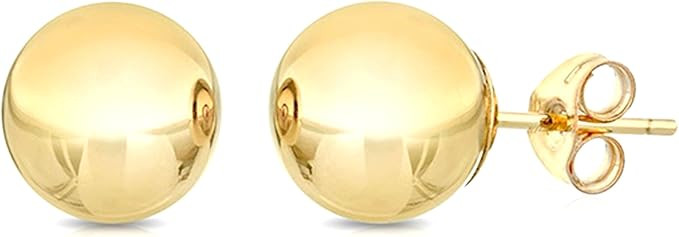 14K Real Yellow Gold Ball Stud Earrings | Amazon (US)