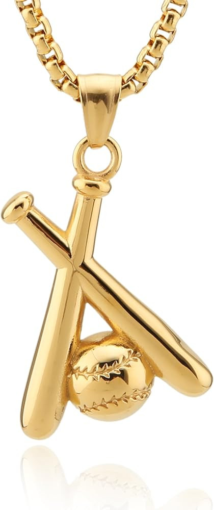 HZMAN Baseball and Baseball Bat Cross Sports Stainless Steel Pendant Necklace 22+2'' Chain | Amazon (US)