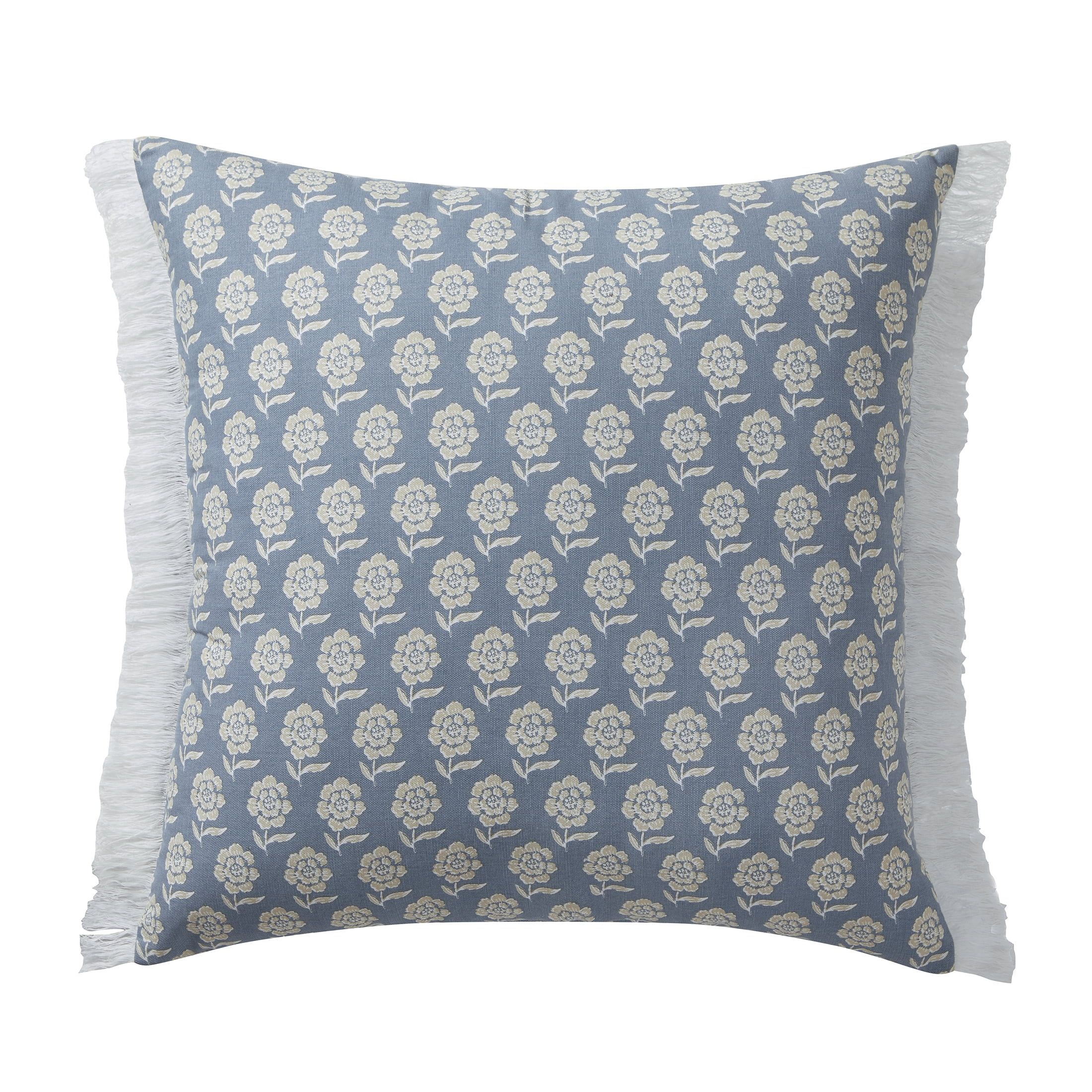 My Texas House 22" x 22" Ivory/Blue Meera Floral Fringe Cotton Decorative Pillow | Walmart (US)
