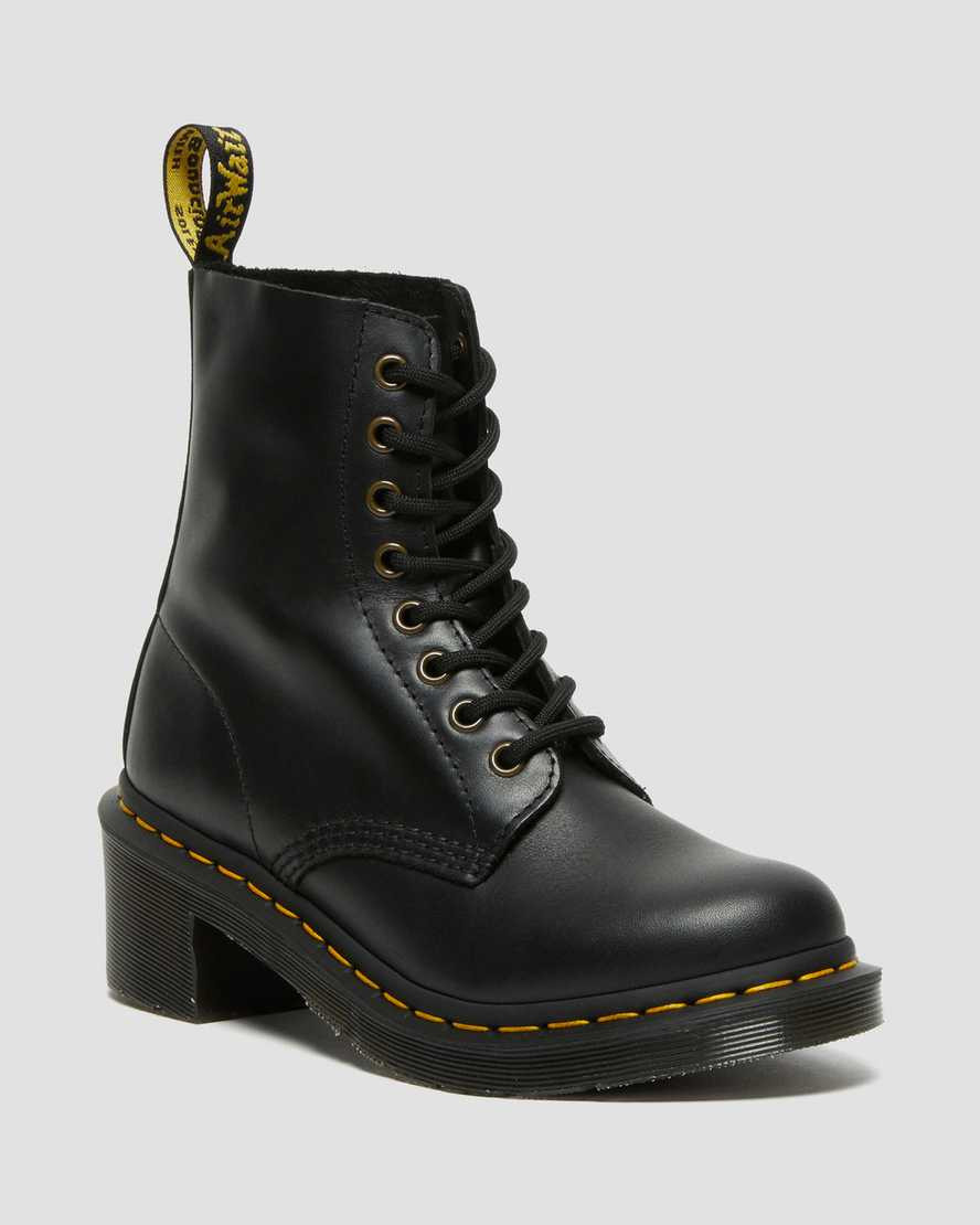 Dr. Martens, Clemency Women's Leather Heeled Lace Up Boots in Black, Size W 6 | Dr. Martens