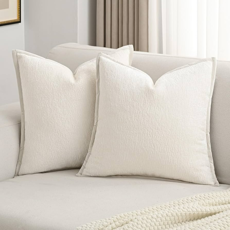 FUTEI Cream White Chenille Throw Pillow Covers 20x20 Inch Set of 2,Soft Velvet Cushion Case,Home ... | Amazon (US)