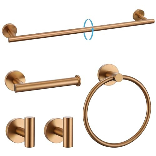 TURS Brushed Rose Gold 5 Piece Bathroom Hardware Set, SUS304 Stainless Steel 23.6 Inch Bath Towel Bar Set, Round Bathroom Accessories Kit Wall Mounted | Amazon (US)
