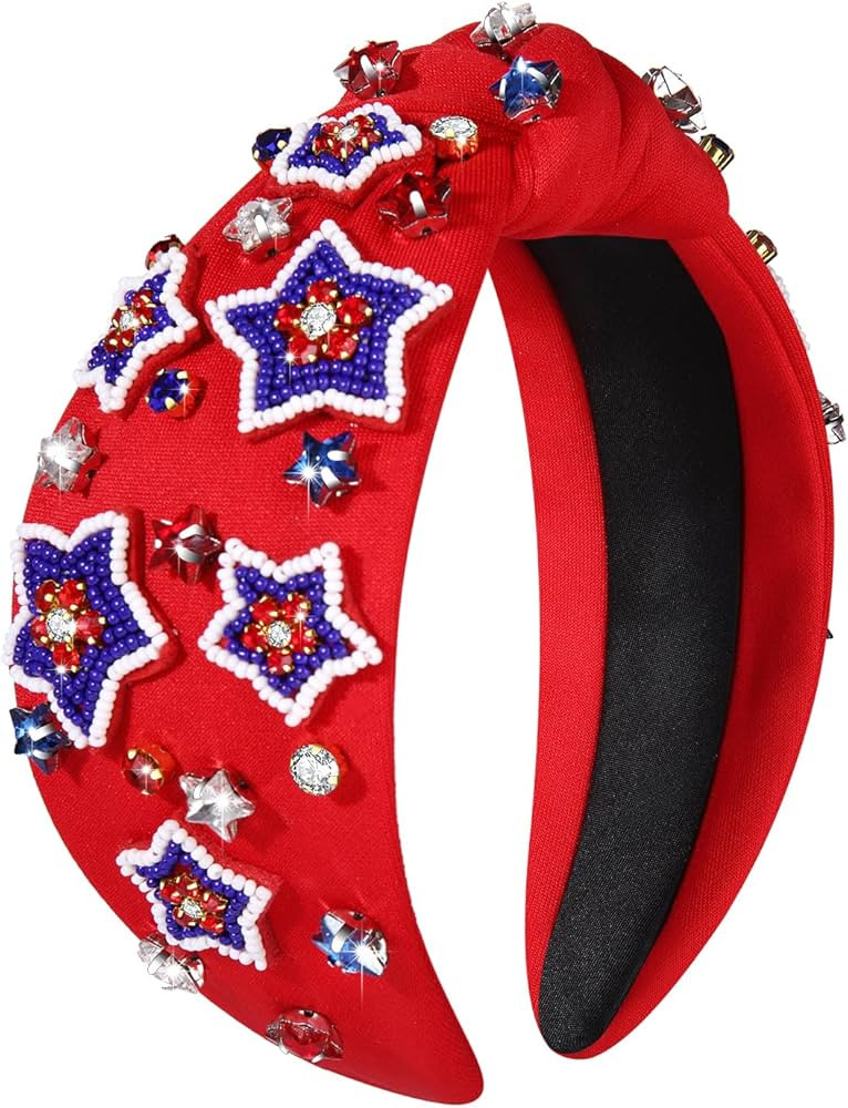 American 4th of July Headband for Women USA Star Rhinestone Jeweled Knotted Headband Fourth of Ju... | Amazon (US)