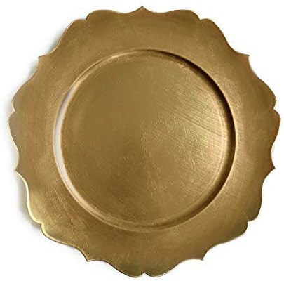Tiger Chef 13-inch Gold Distressed Scalloped Rimmed Round Charger Plates, Melamine Plastic Dinner... | Amazon (US)
