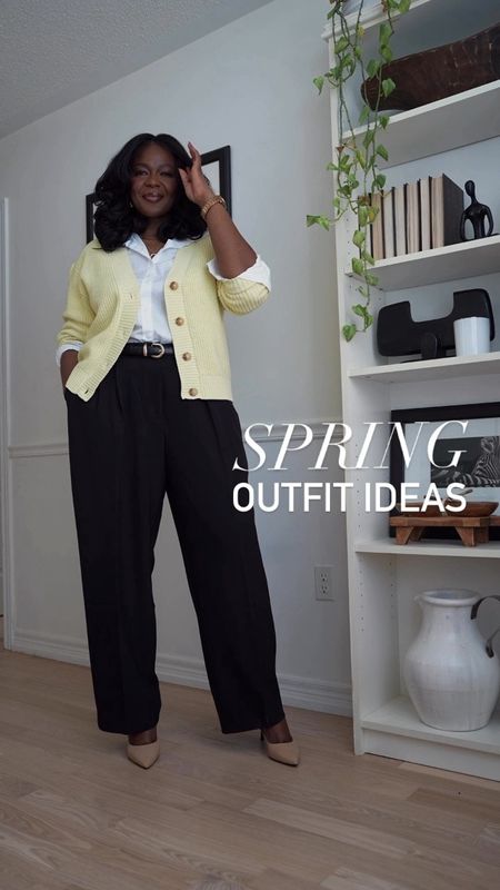 Here are 3 plus size spring outfits you are going to love. 

Poplin cropped shirt with pointed collar, long sleeves, full-button closure, chest patch pocket, rounded hem, and boxy fit., 

yellow neck  knit cardigan with V-neck, long sleeves, dropped shoulders, full-button closure, and ribbed trim.

relaxed-fit white tee that's made from 100% cotton. Oversized T-shirt with crew neck, short sleeves, dropped shoulders, and straight hem.

Jersey tee with boatneck, long sleeves, all-over stripes, and straight hem.

The black trousers is so comfy and has a high rise and wide leg. Pants with belt loops, hook and zipper fly closure, two slash pockets, two rear welt pockets, and pleats.

Double-breasted blazer with notch collar, long sleeves, and two flap pockets.

Oversized bomber jacket with long sleeves, dropped shoulders, zipper closure, two flap pockets, and zippered sleeve pocket.

#LTKSpringSale #LTKworkwear #LTKVideo