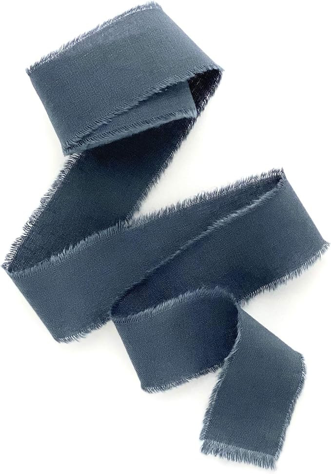 Cold grey 1 inch wide 5 yds frayed edges handmade cotton ribbon hand dyed for Rustic wedding invi... | Amazon (US)