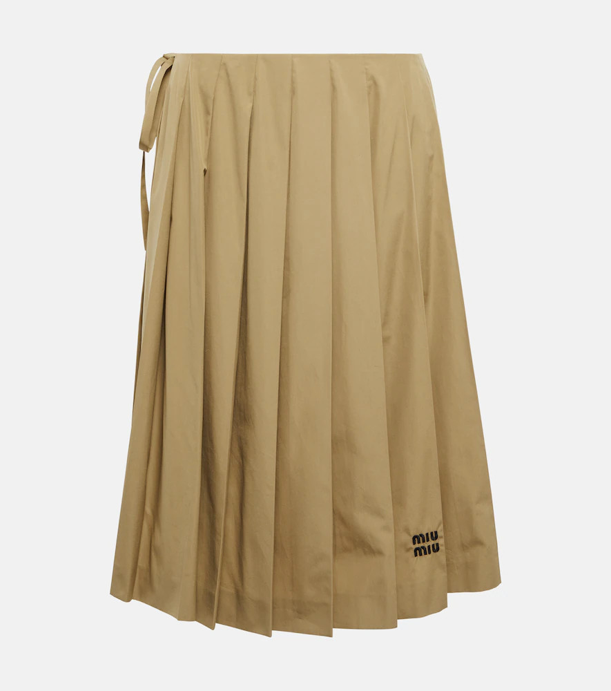 Miu Miu Embroidered pleated cotton midi skirt | Mytheresa (US/CA)