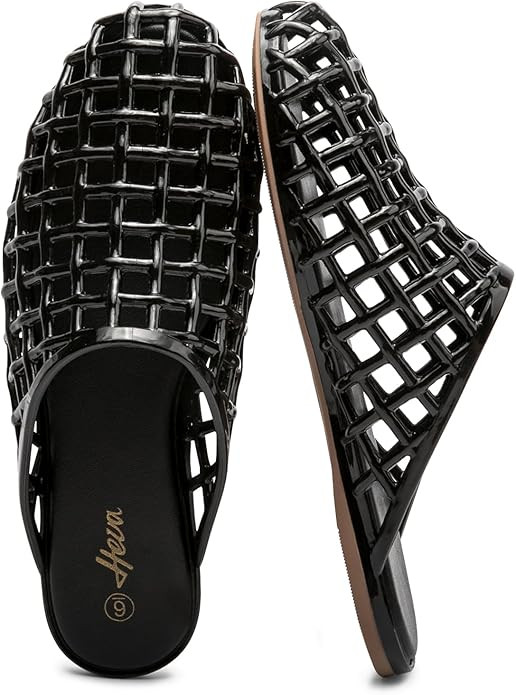 HEVA Women's Jelly Slide Sandals - Clear Mesh Hollow Slip On Closed Toe Slippers - Lightweight Ca... | Amazon (US)