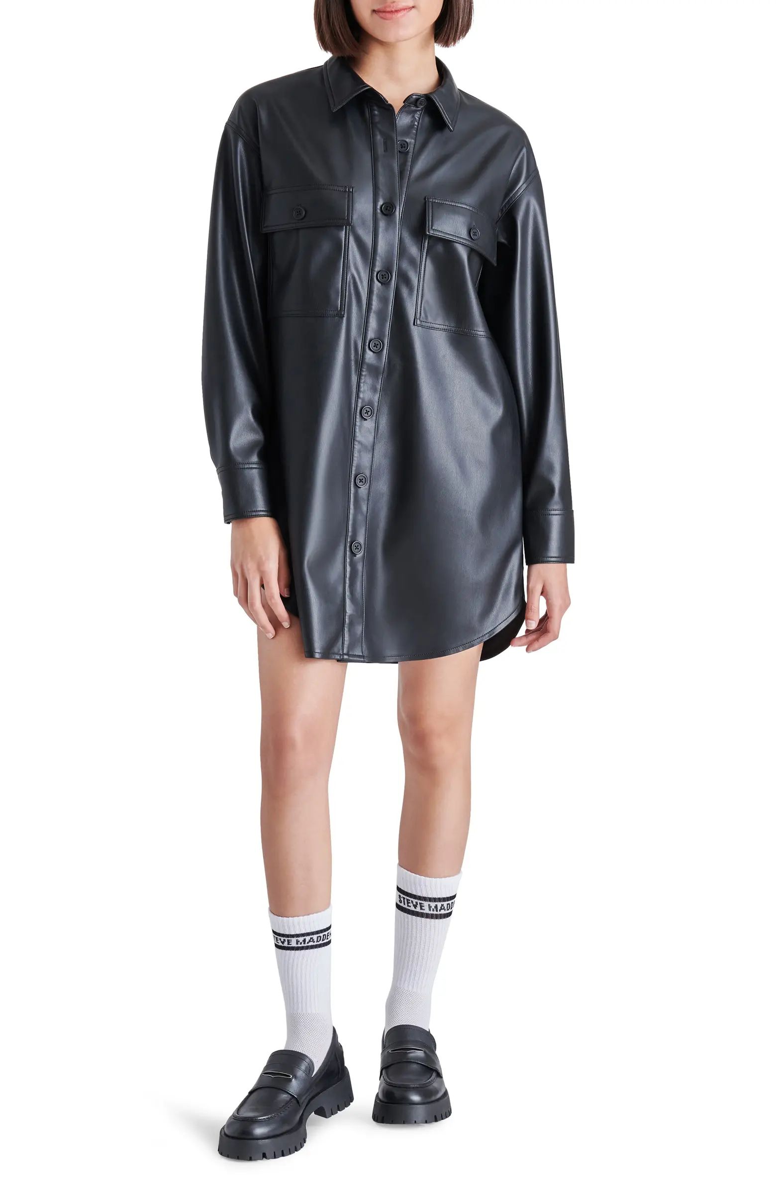 Steve Madden Oversize Faux Leather Mini Shirtdress | Nordstrom | Nordstrom
