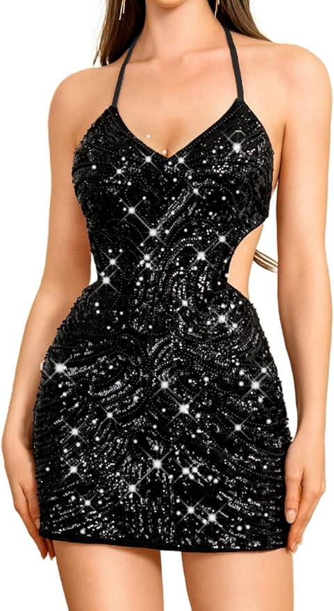 Sequin Dress for Women,Glitter Sparkly Backless Bodycon Mini Dresses,Sexy Concert Outfits Prom Ho... | Amazon (US)