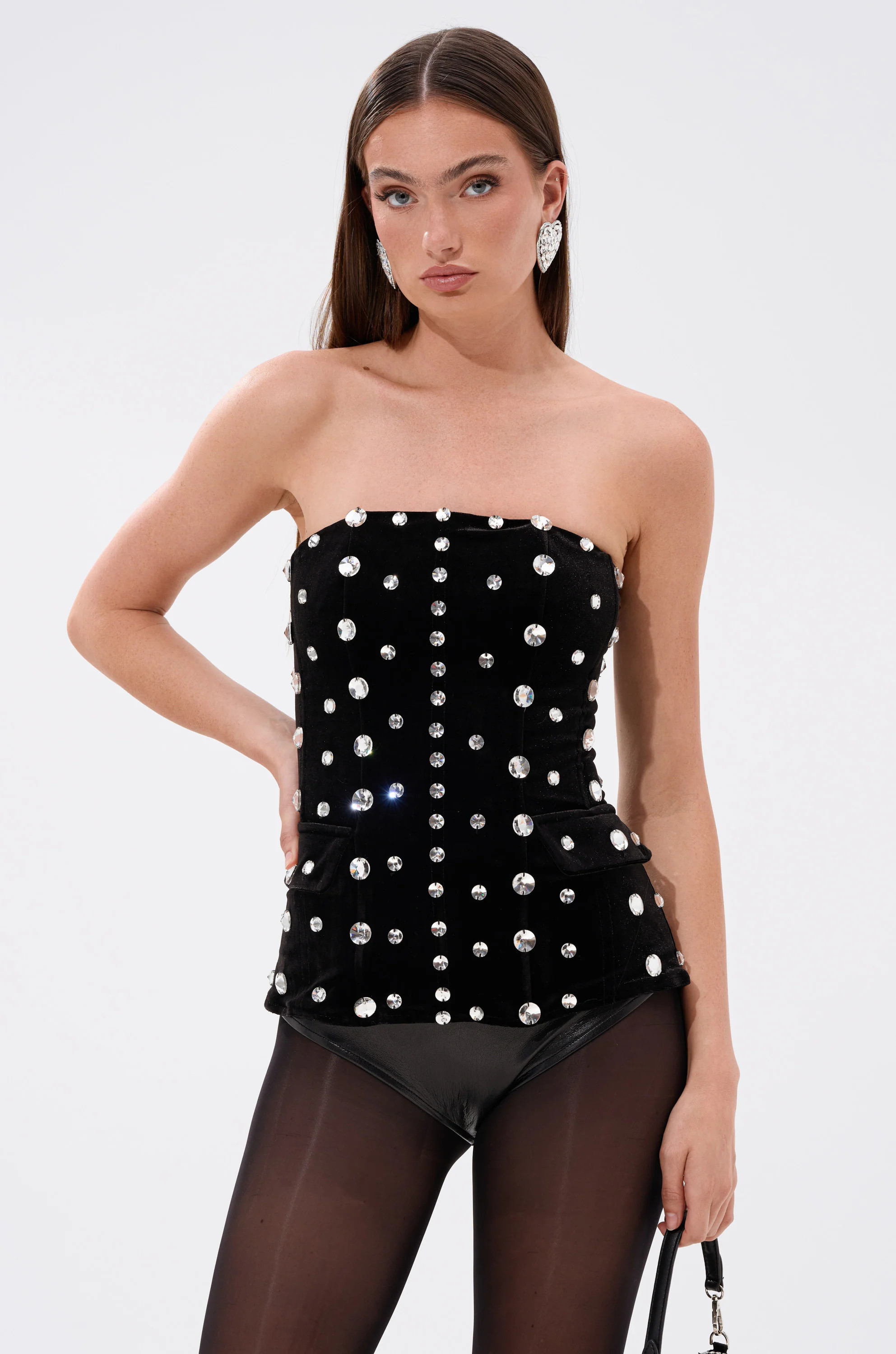 CLASSY GIRL VELVET CORSET WITH RHINESTONE | AKIRA