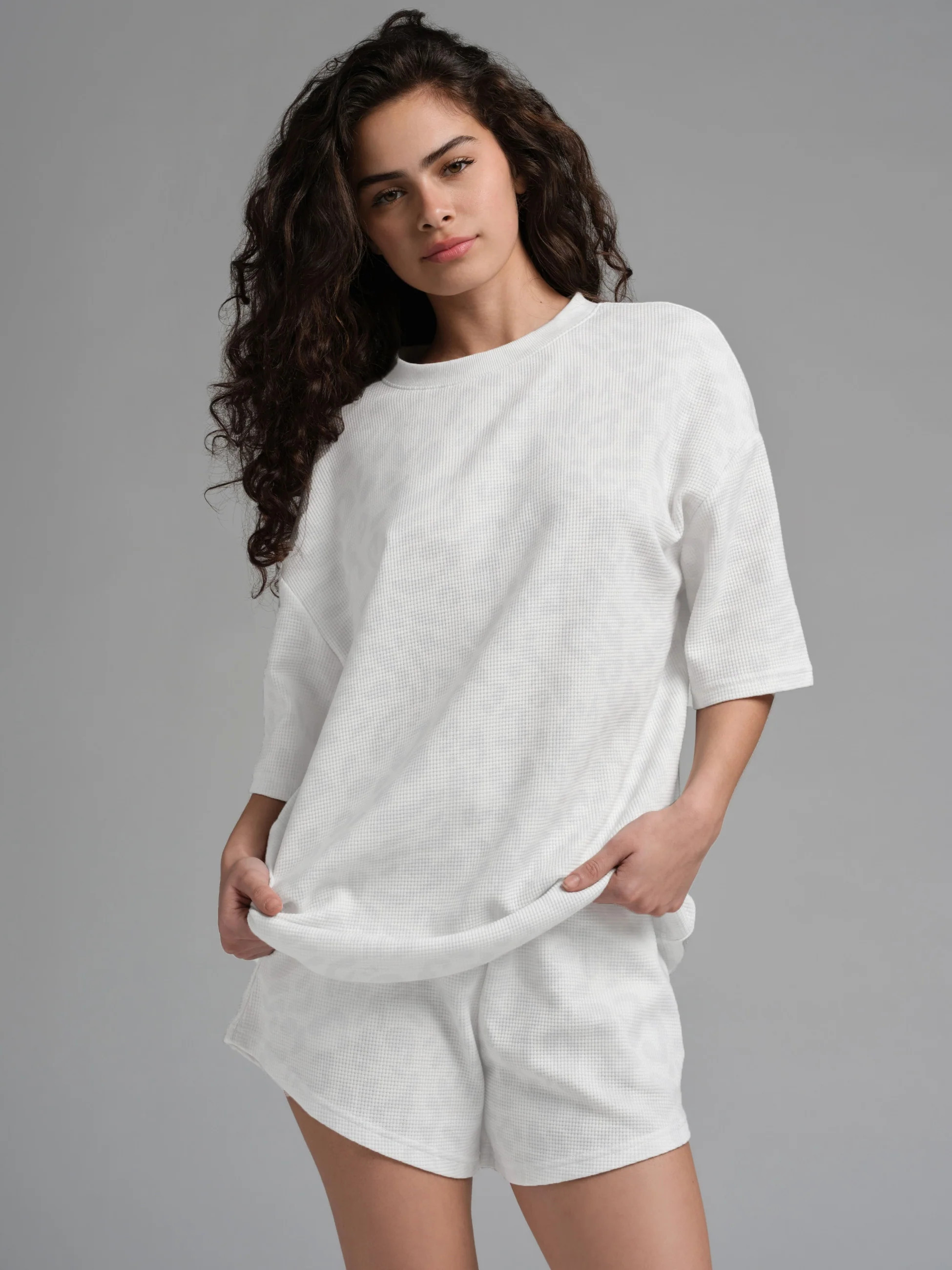 Comfrt Waffle Lounge Tee Shirt | Snow Leopard | L | Large | Comfrt