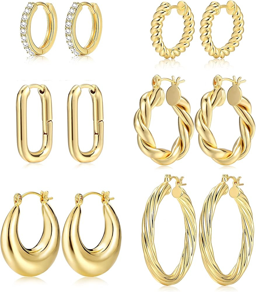 9 Pairs Gold Hoop Earrings for Women, Lightweight Chunky Twisted Hoop Earrings Set for Gift | Amazon (US)
