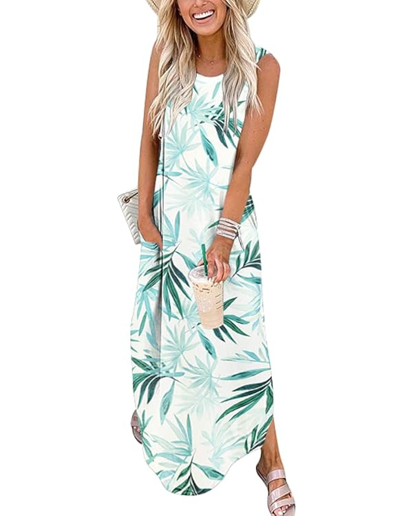 ANRABESS Women Summer Maxi Dress Beach Vacation Sundress Sleeveless Casual Loose Shirt Dresses 20... | Amazon (US)