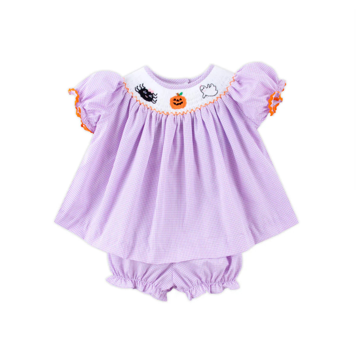 Halloween Smocked Lavender Gingham Bloomer Set | Classic Whimsy