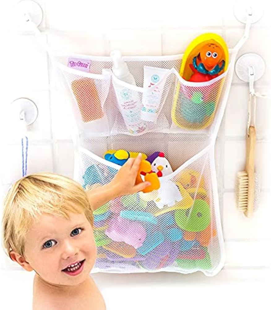 Tub Cubby Baby Bath Toy Storage for Bath Tub Toys - 14" x 20" Hanging Mesh Toy Holder with Suctio... | Amazon (US)