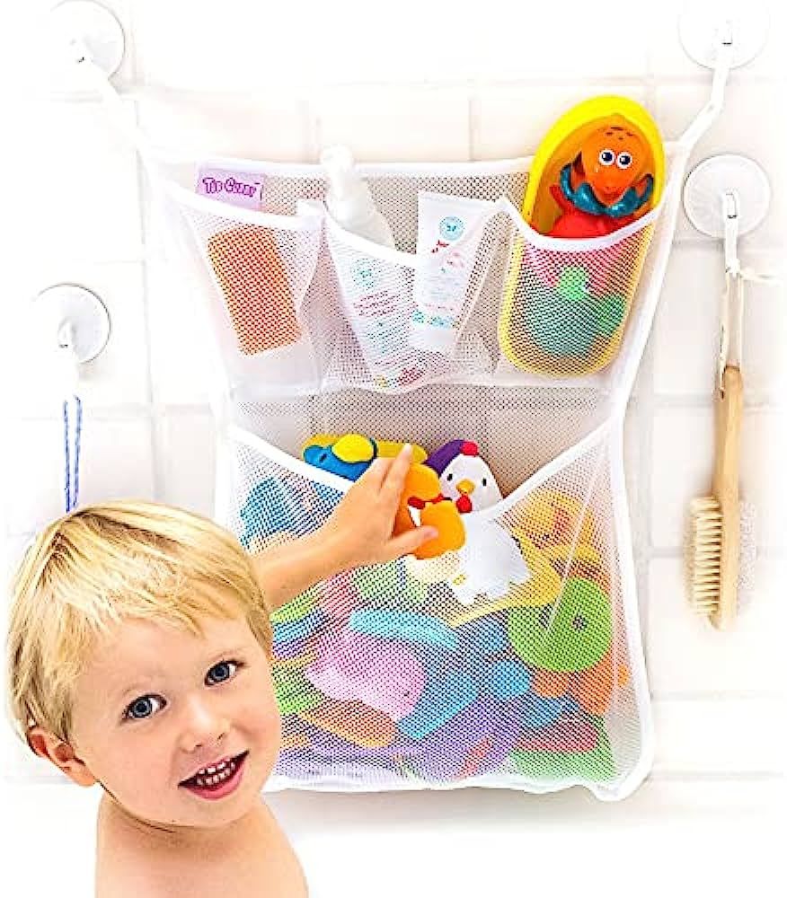 Tub Cubby Baby Bath Toy Storage for Bath Tub Toys - 14" x 20" Hanging Mesh Toy Holder with Suctio... | Amazon (US)