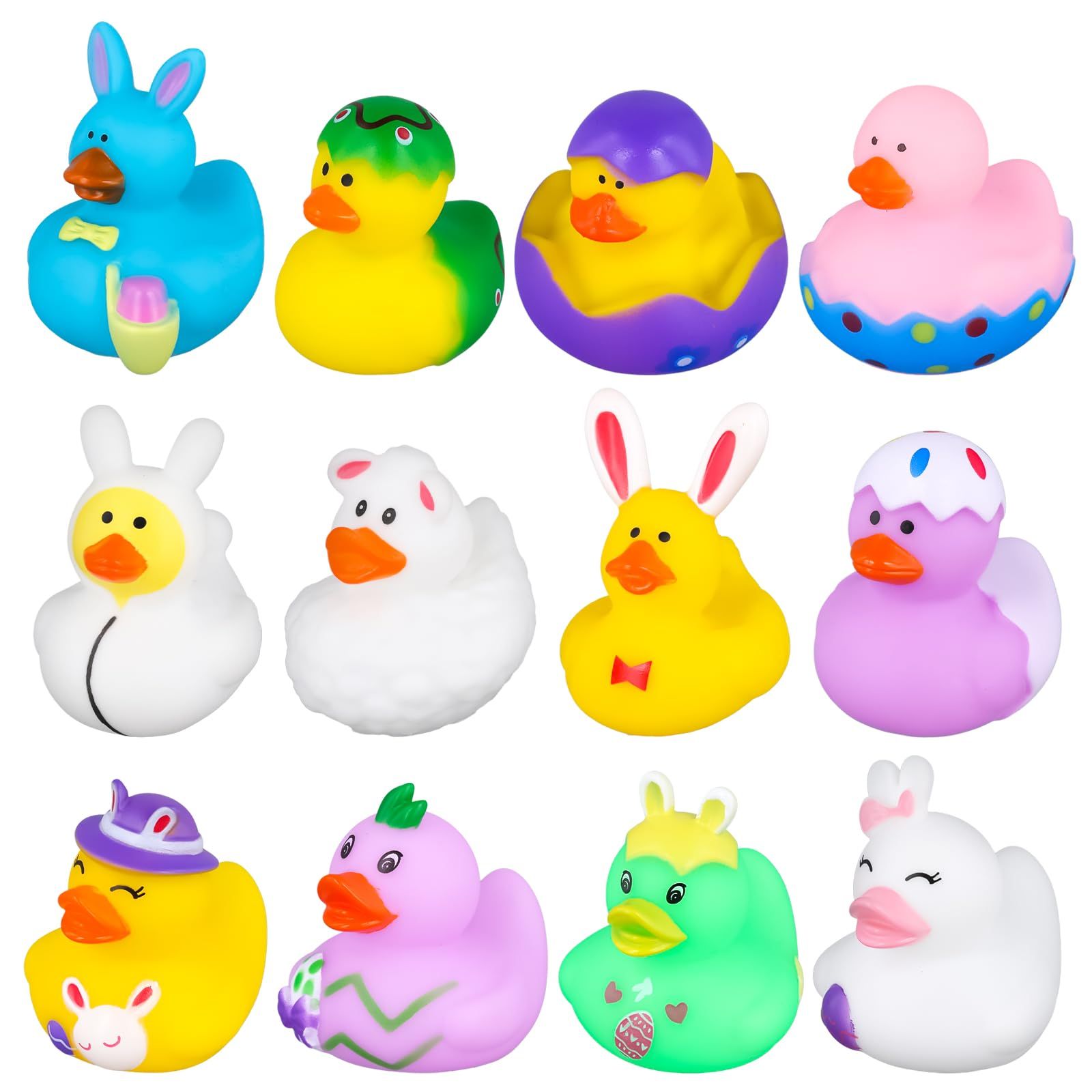 12pcs Easter Rubber Duckies, Novelty Easter Egg Bunny Duckies Colorful Rubber Ducks Assorted Sque... | Amazon (UK)