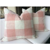 Buffalo Check Linen Pillow Covers in Soft Blush Pink | Etsy (US)
