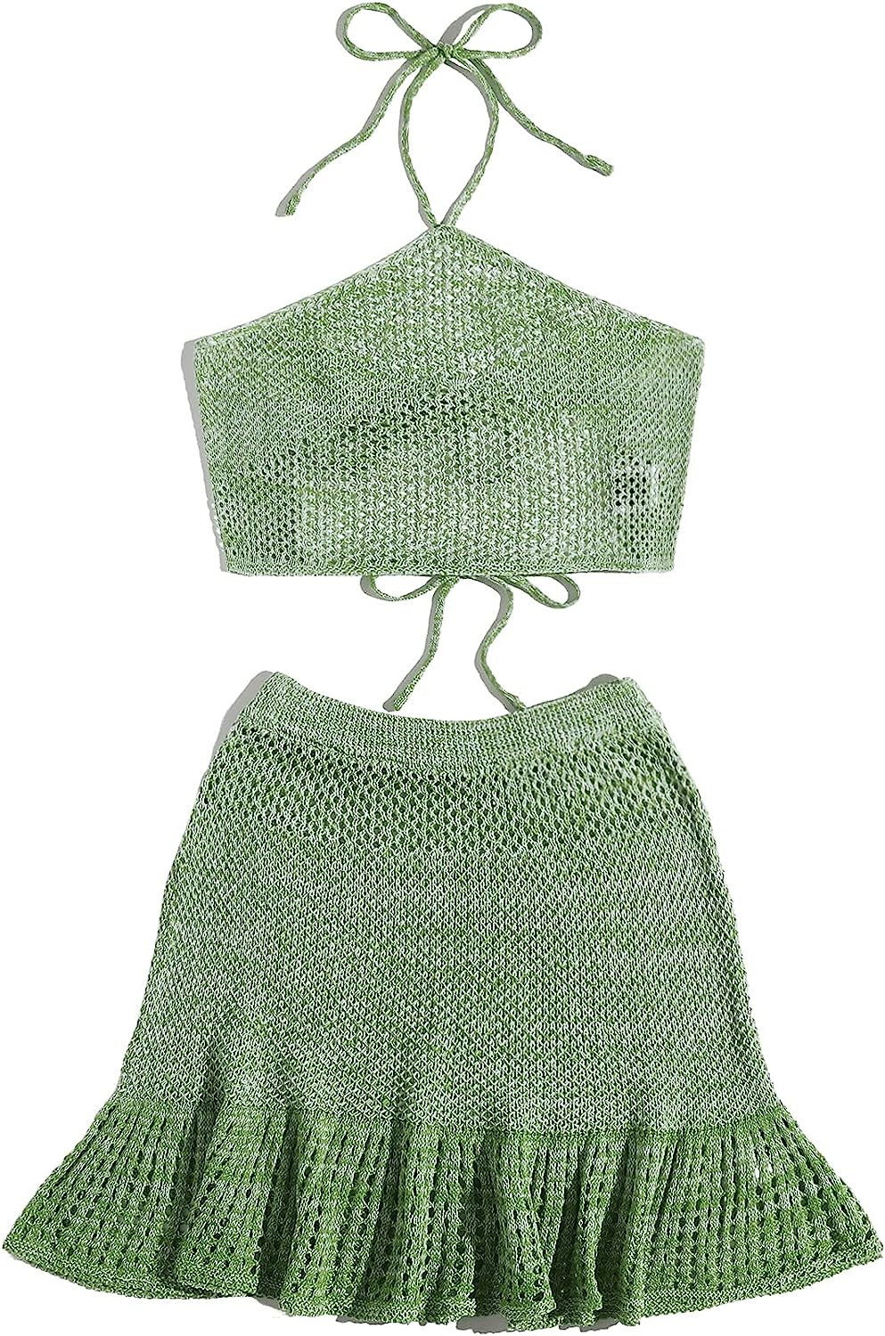 SOLY HUX Women's Halter Top and Ruffle Hem Skirt Set 2 Piece Swimsuit Bikini Cover Up | Amazon (US)