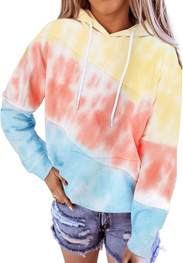 Happy Sailed Women Tie Dye Sweatshirts Long Sleeve Colorblock Pullover Hoodies Tops S-2XL | Amazon (US)