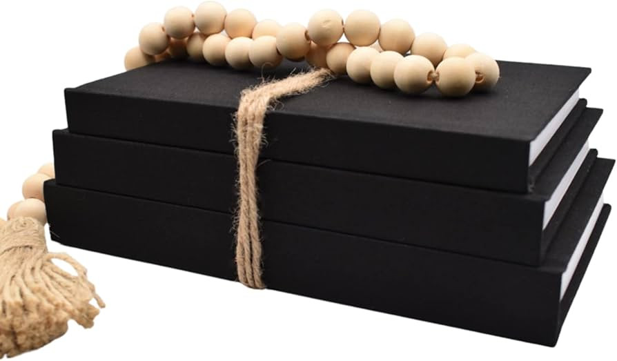 Kigan Home Linen Decorative Books, Set of 3 (Obsidian Black) - Neutral Fabric Books with Wooden B... | Amazon (US)