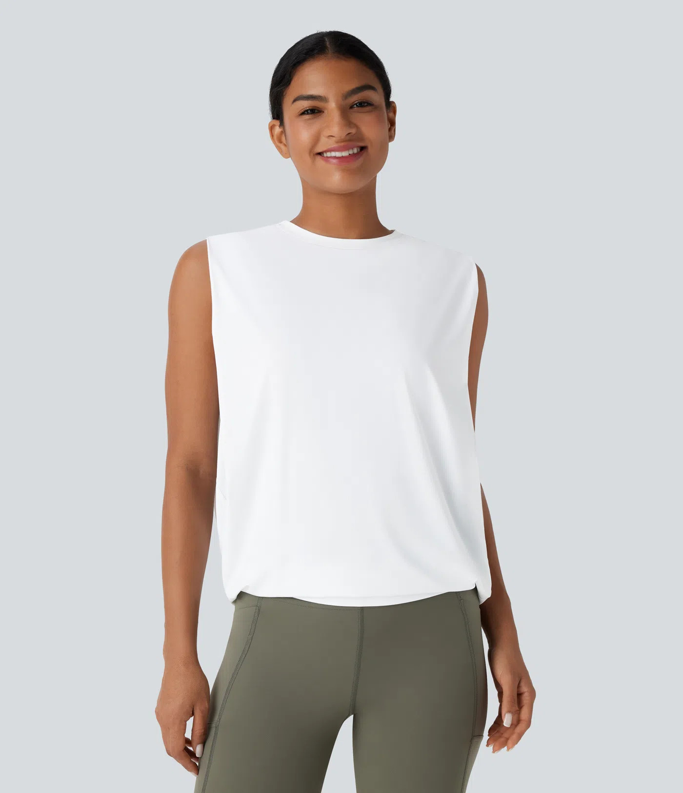 Women’s Round Neck Ruched Cool Touch Yoga Tank Top-UPF50+ - Halara | HALARA