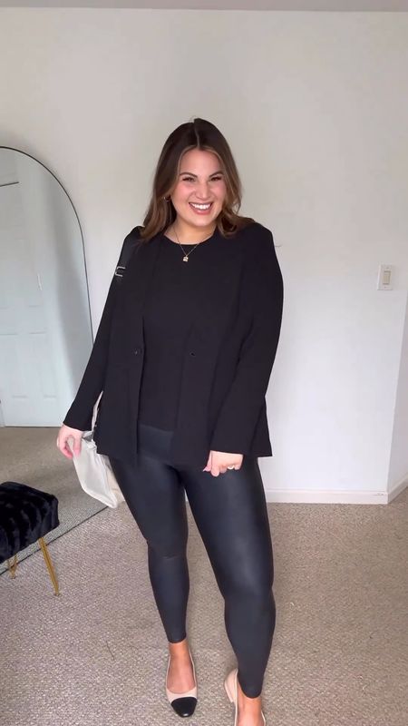 Easy workwear outfit idea with the Spanx faux leather leggings. These leggings will forever be a holy grail for me, not only are they sassy and supportive but they work for any occasion too. 
Use code: KELLYELIZXSPANX to save
Faux leather leggings- size XL (size up for a more comfortable fit) 
Bra- size 38D
Panties- size XL
Blouse/Blazer- size L
Ballet Flats- size 10

#LTKmidsize #LTKstyletip #LTKSeasonal