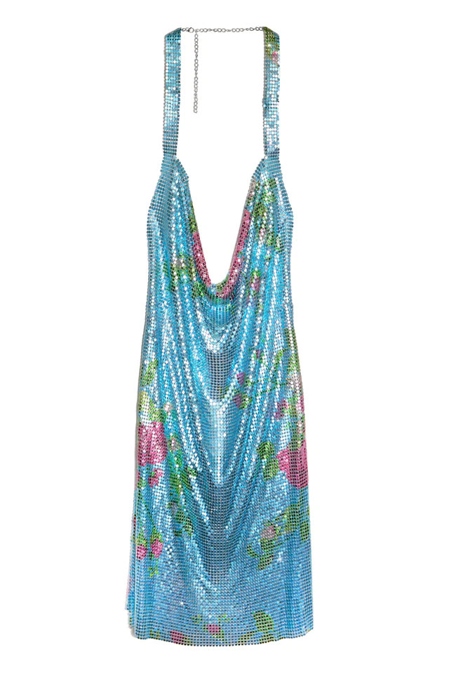 Leylana Metallic Open Back Mini Dress - Blue Floral | MISS LOLA