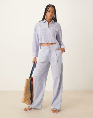 Mango linen mix striped elastic waist pants in light blue - part of a set | ASOS | ASOS (Global)