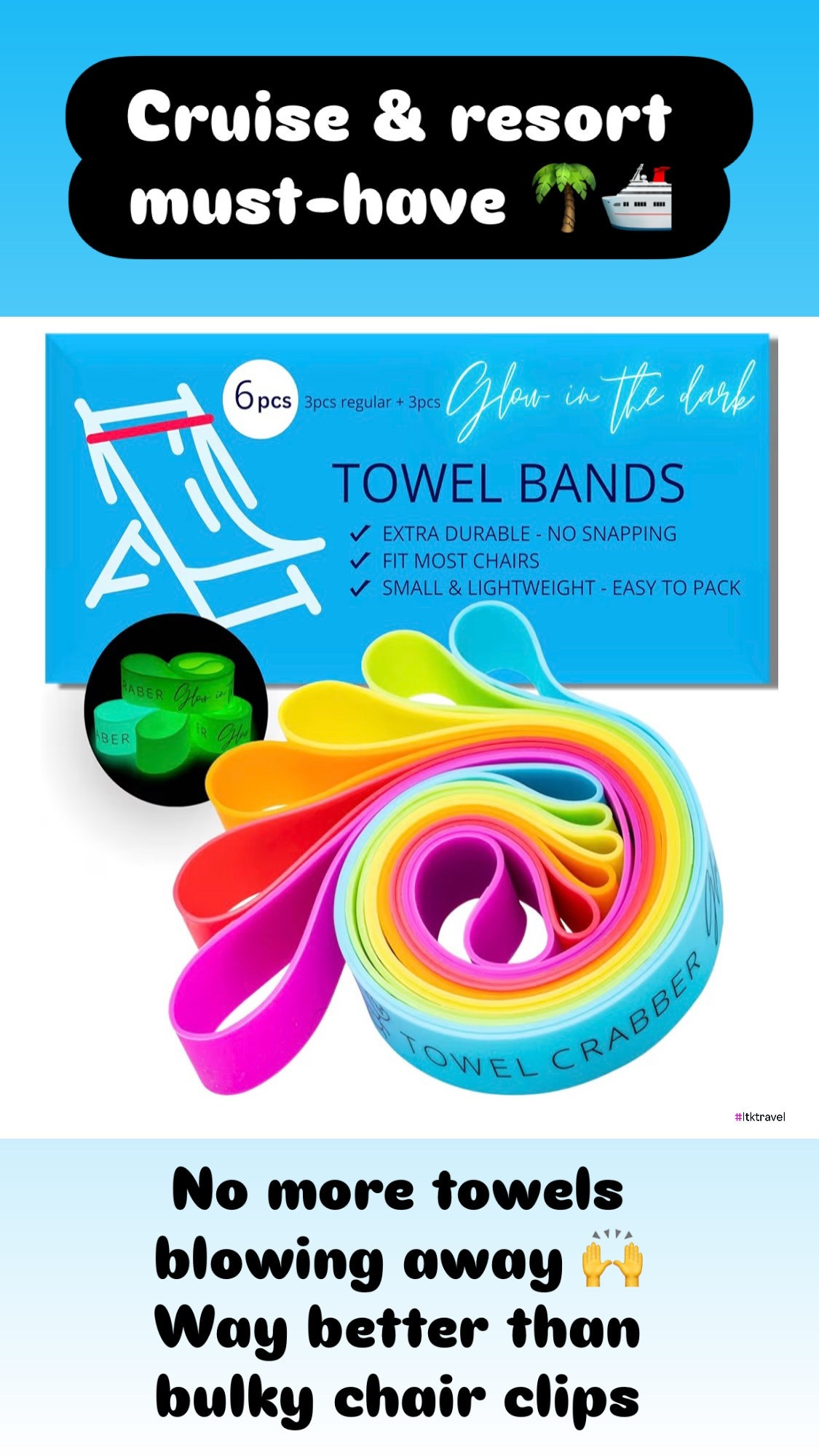 Cruise & resort must-have 🌴

If you’re heading on a cruise or resort vacation, don’t leave without these.

These towel bands were a total game changer for us. They keep your towels secure on pool and beach chairs without the need for bulky clips.

✔ lightweight and super easy to pack
✔ take up almost no space in your suitcase
✔ no more towels blowing away
✔ under $8!

I replaced all my chair clips with these and will never travel without them again.
Linked here with more of my favorite travel finds! 

cruise essentials
beach vacation essentials
pool day essentials
resort travel must haves
amazon travel finds
packing essentials vacation
travel hacks vacation
what to pack for cruise
beach hacks
pool chair hacks
travel must haves women

#ltktravel
#ltkfindsunder50
#travelessentials
#cruiseessentials
#beachvacation
#travelmusthaves
#amazonfinds
#packingtips
#resortlife
#ltkfinds
#travelhacks
#LTKSaleAlert #LTKtravel