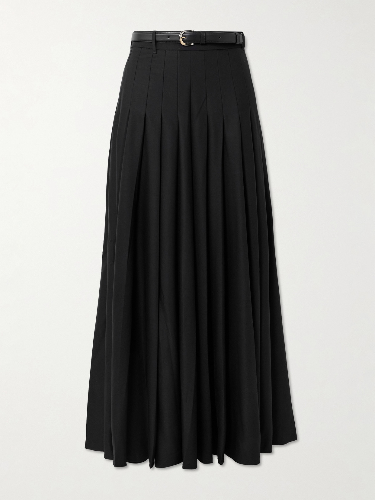 Self-Portrait - Belted Leather-trimmed Pleated Twill Maxi Skirt - Black | NET-A-PORTER (UK & EU)