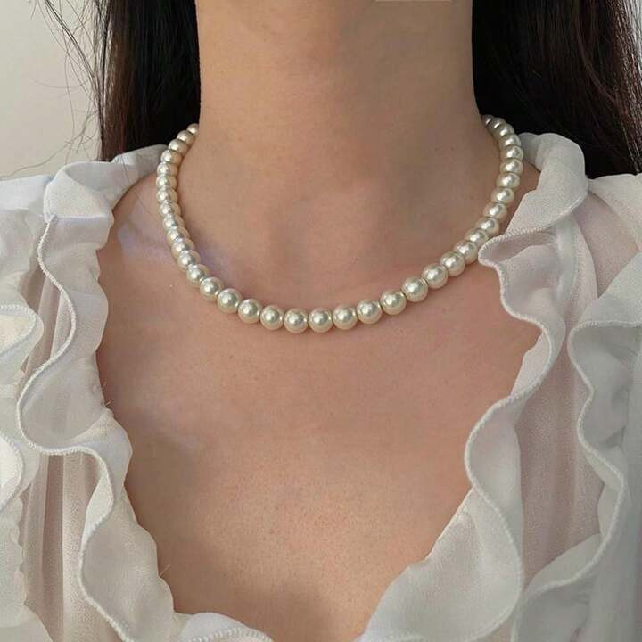 Minimalist & Elegant Multi-Purpose All-Match Glossy Glass Pearl Necklace, Choker Necklace For Gir... | SHEIN