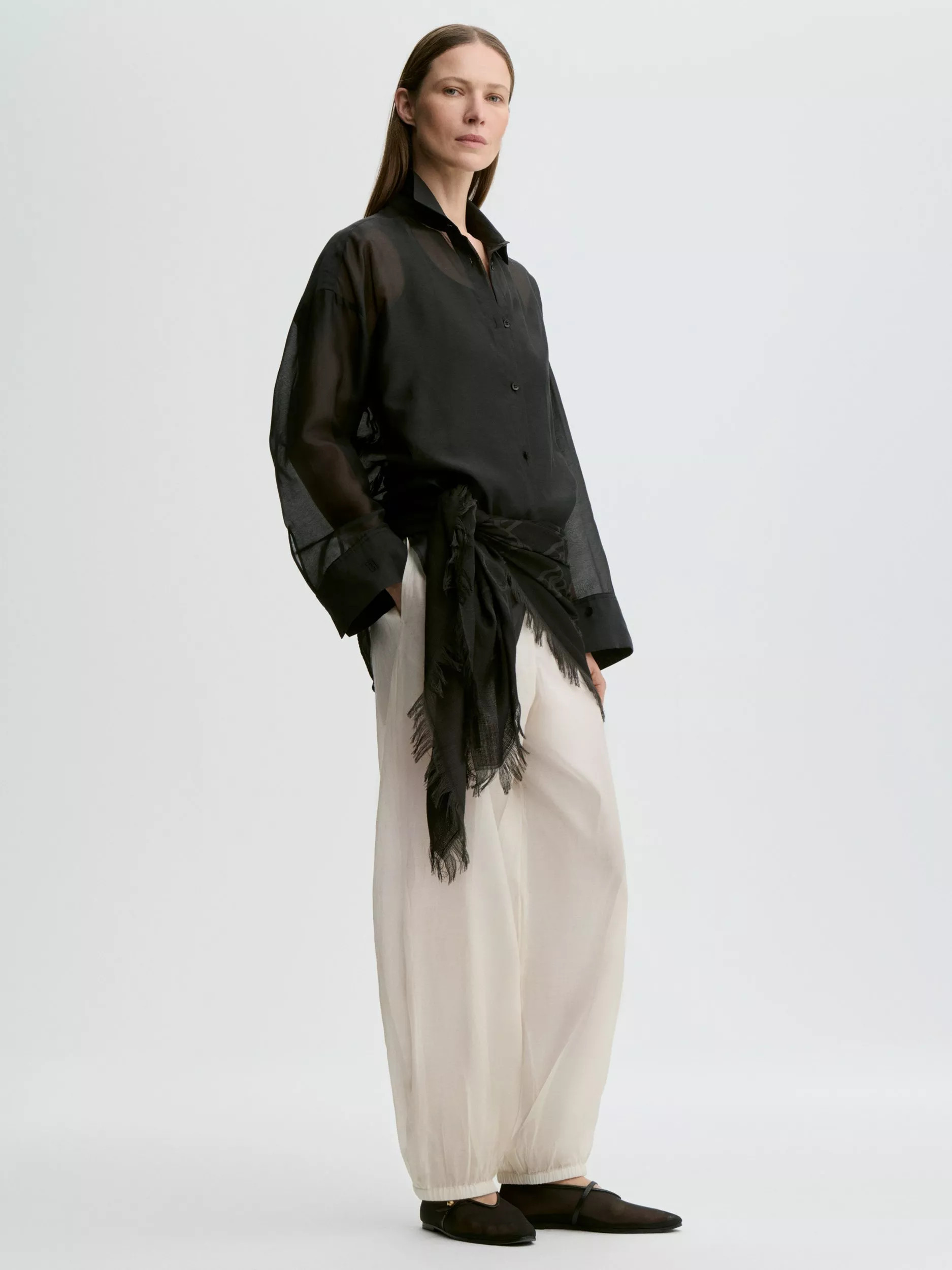 Derris Organza Long Sleeve Shirt, Black, 8 | John Lewis (UK)