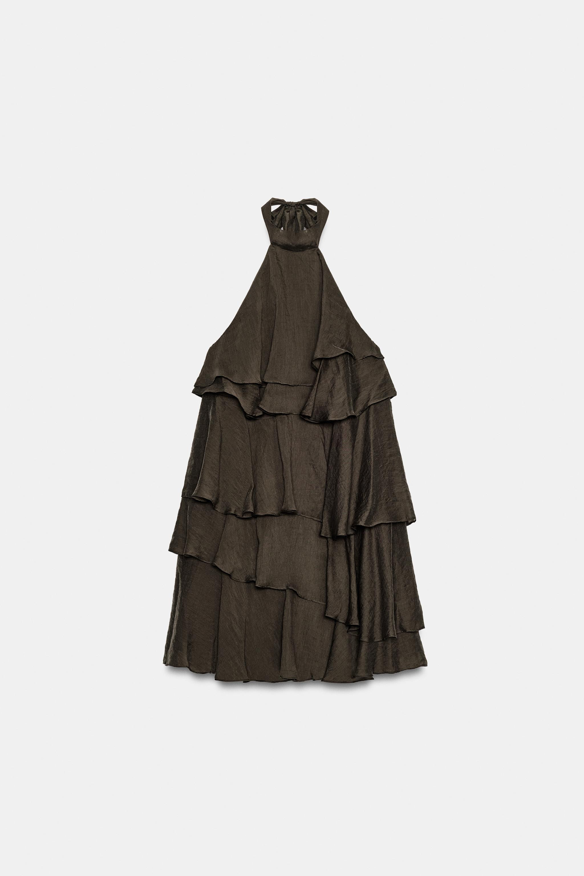 Halter neck dress with tie detail and open back. Ruffle detail. Interior lining. | Zara US